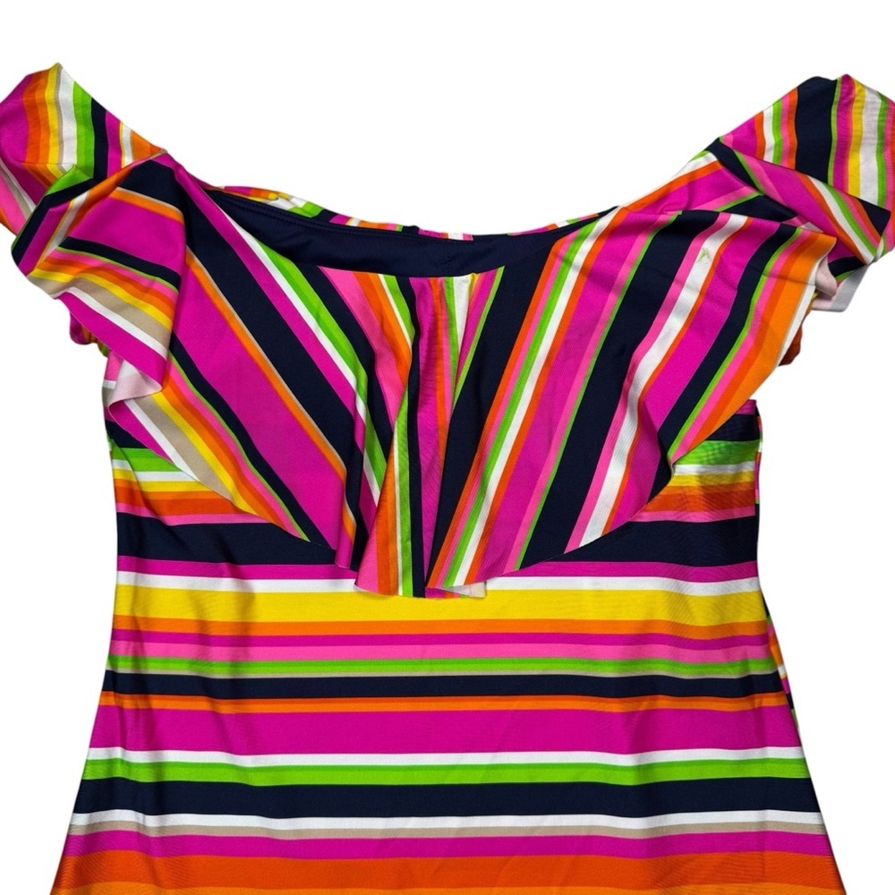 NWT New Trina Turk Ruffle Off Shoulder Swimsuit Top Only In Monaco Size 8 - Picture 9 of 9